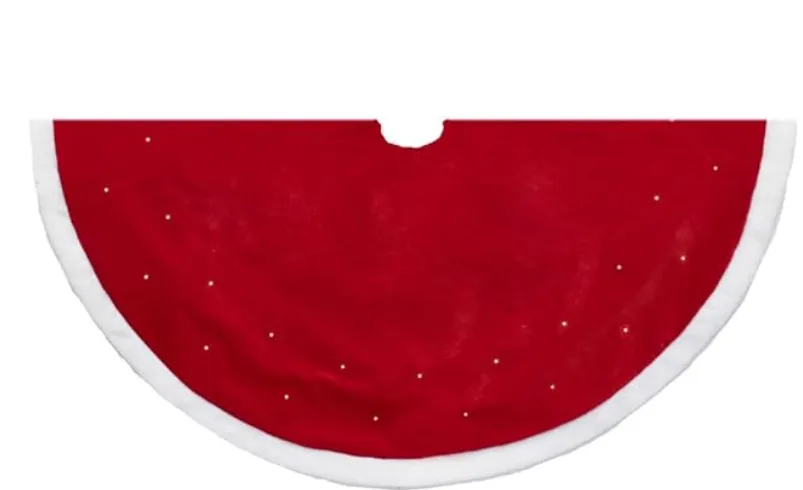 50" LED Red Tree Skirt With White Fur