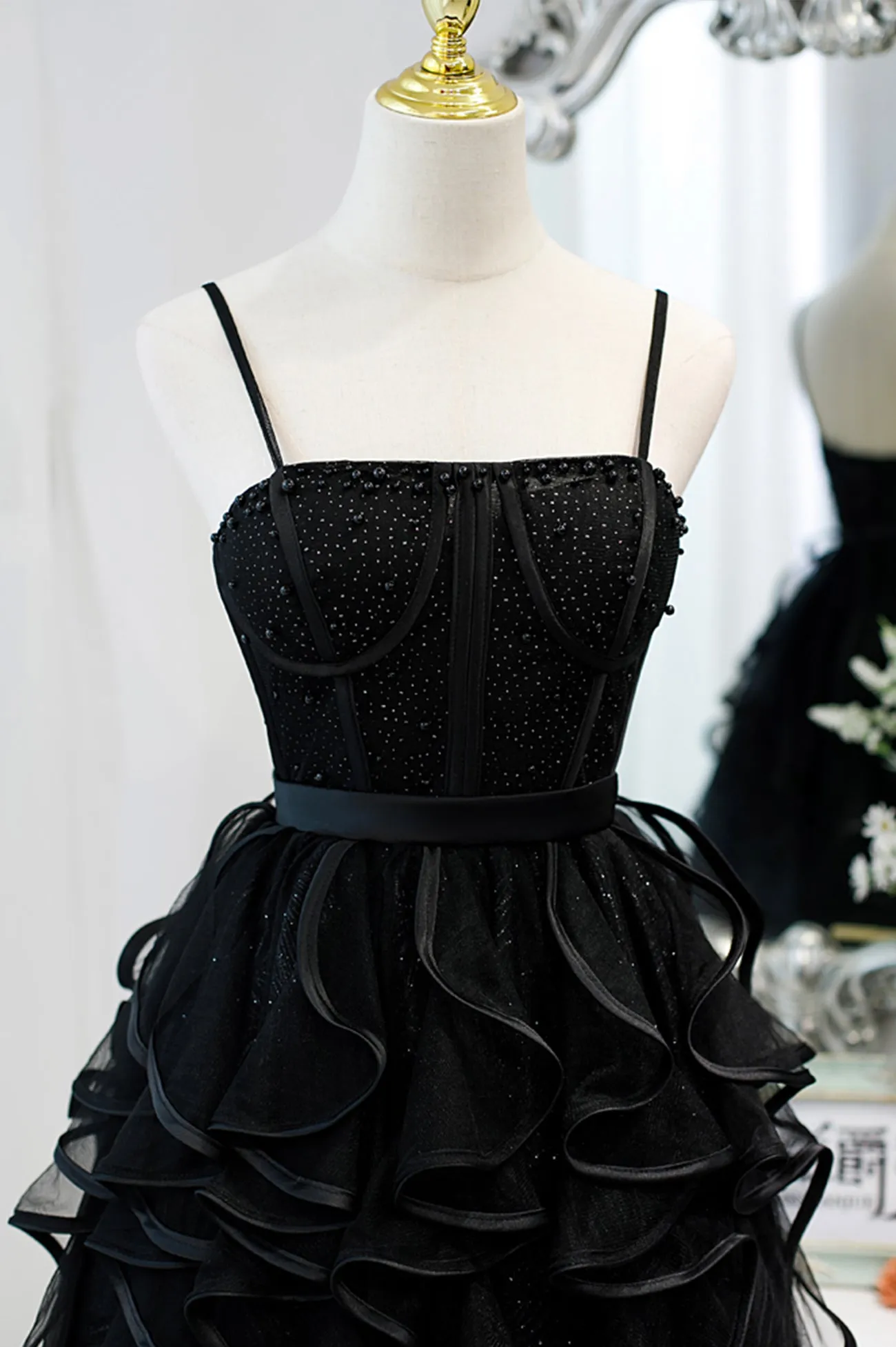 A-Line Spaghetti Strap Tulle Short Homecoming Dress