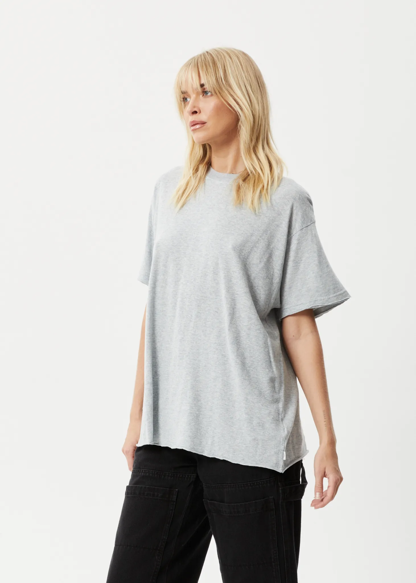 AFENDS Womens Slay - Oversized Tee - Shadow Grey Marle