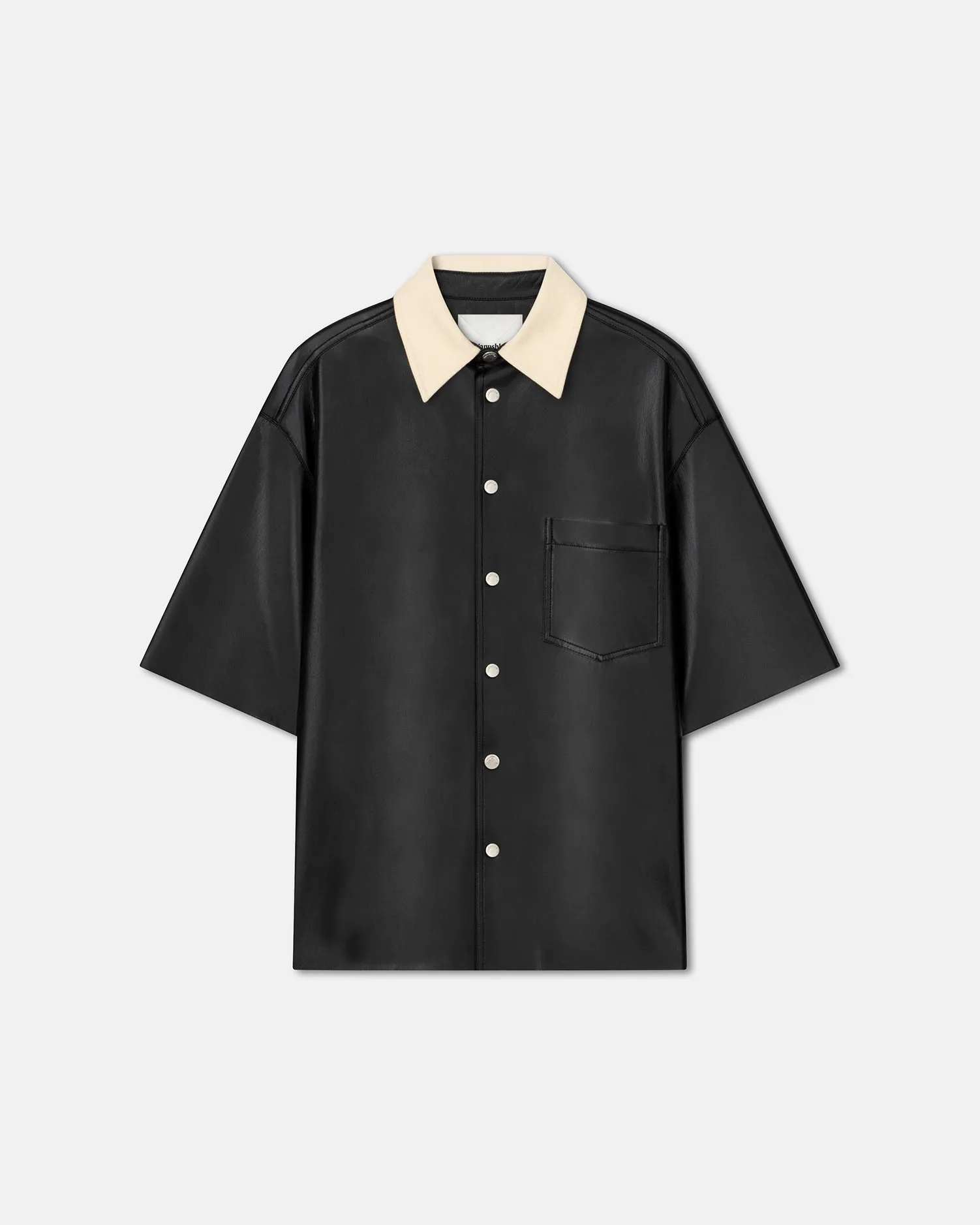 Aksel - Denim-Trimmed Okobor™ Alt-Leather Shirt - Black