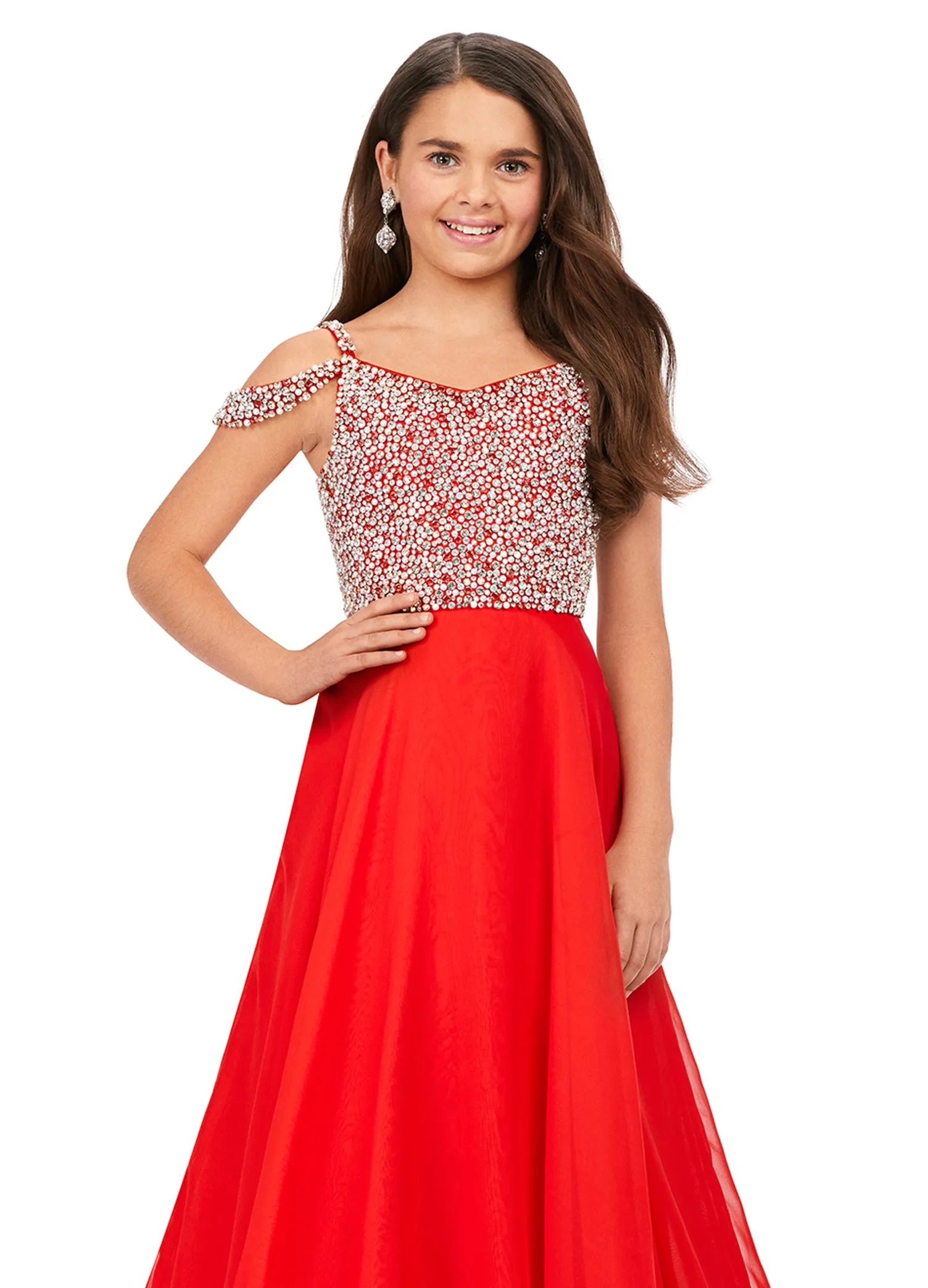 Ashley Lauren Kids 8220 Beaded Bustier A-Line Off The Shoulder Sweetheart Neckline Chiffon Gown