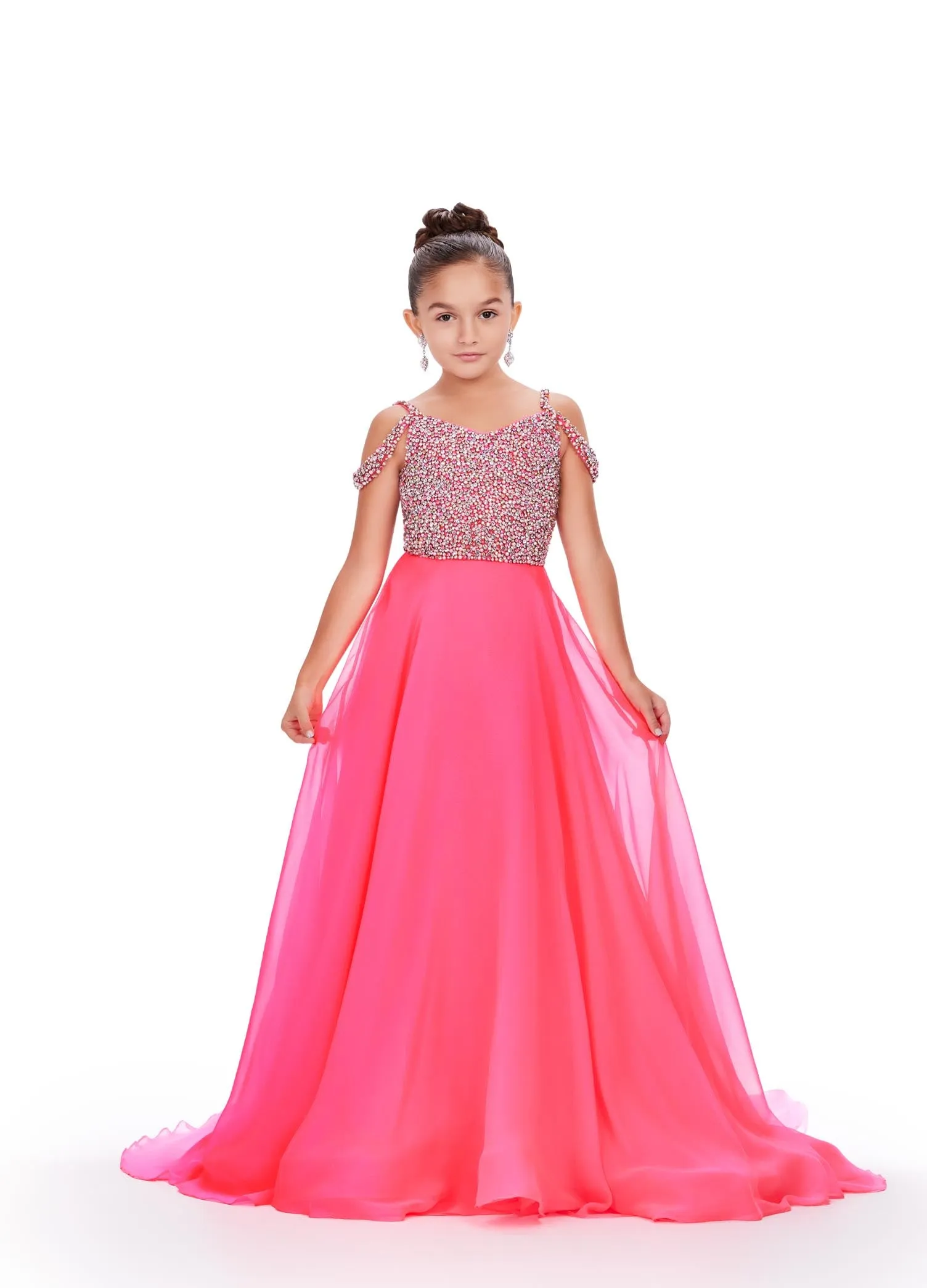 Ashley Lauren Kids 8220 Beaded Bustier A-Line Off The Shoulder Sweetheart Neckline Chiffon Gown