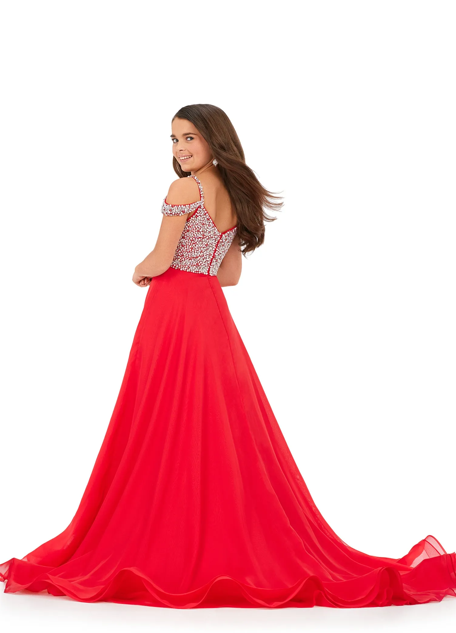 Ashley Lauren Kids 8220 Beaded Bustier A-Line Off The Shoulder Sweetheart Neckline Chiffon Gown