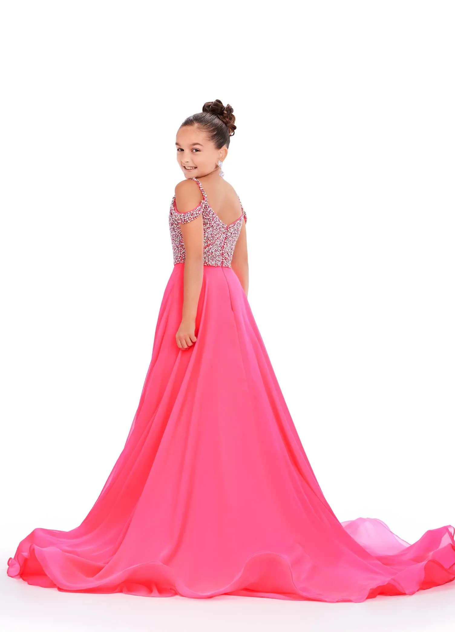 Ashley Lauren Kids 8220 Beaded Bustier A-Line Off The Shoulder Sweetheart Neckline Chiffon Gown