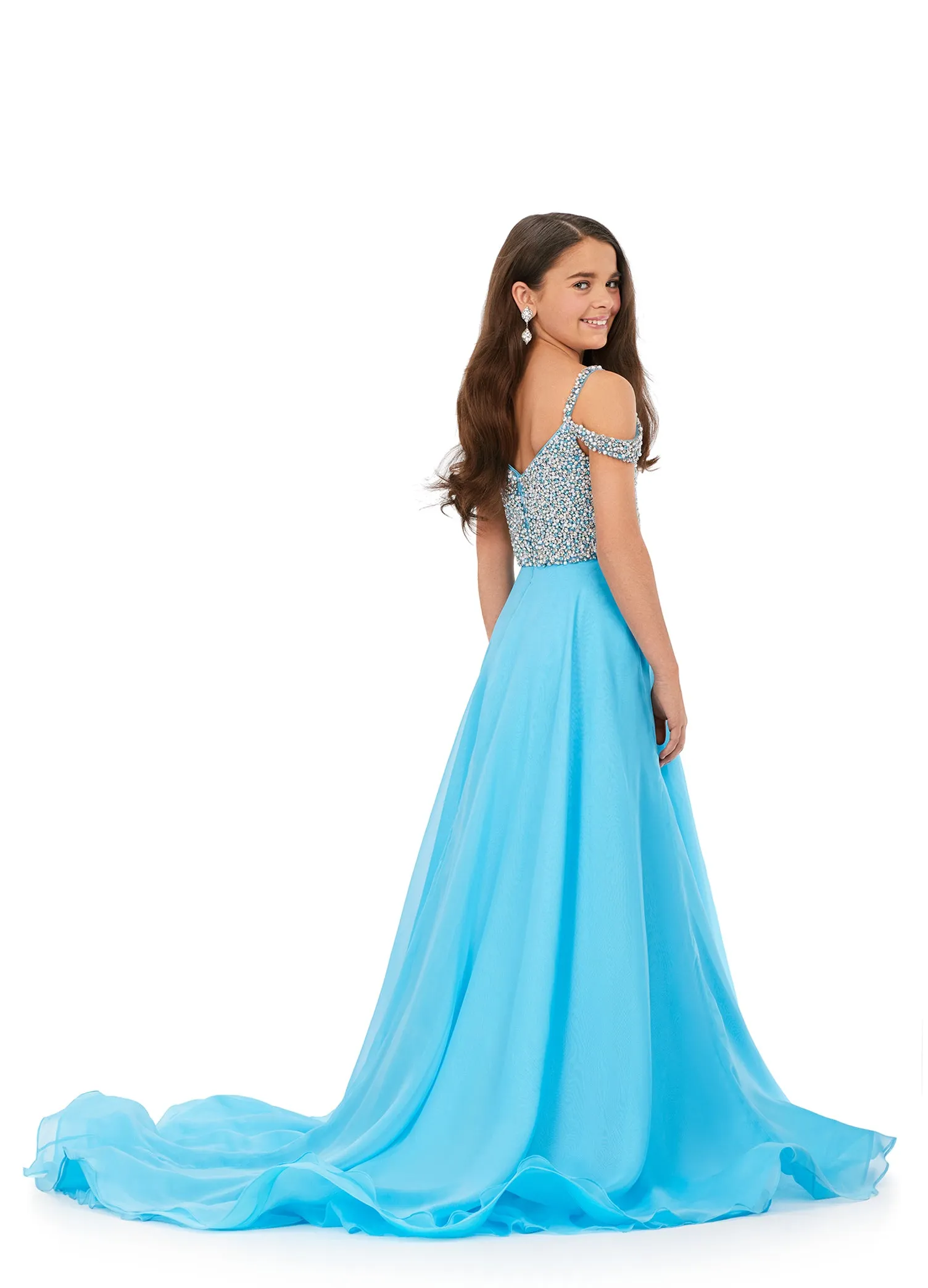 Ashley Lauren Kids 8220 Beaded Bustier A-Line Off The Shoulder Sweetheart Neckline Chiffon Gown