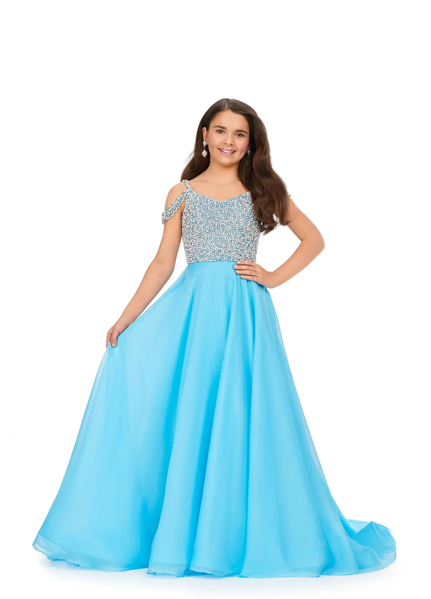 Ashley Lauren Kids 8220 Beaded Bustier A-Line Off The Shoulder Sweetheart Neckline Chiffon Gown