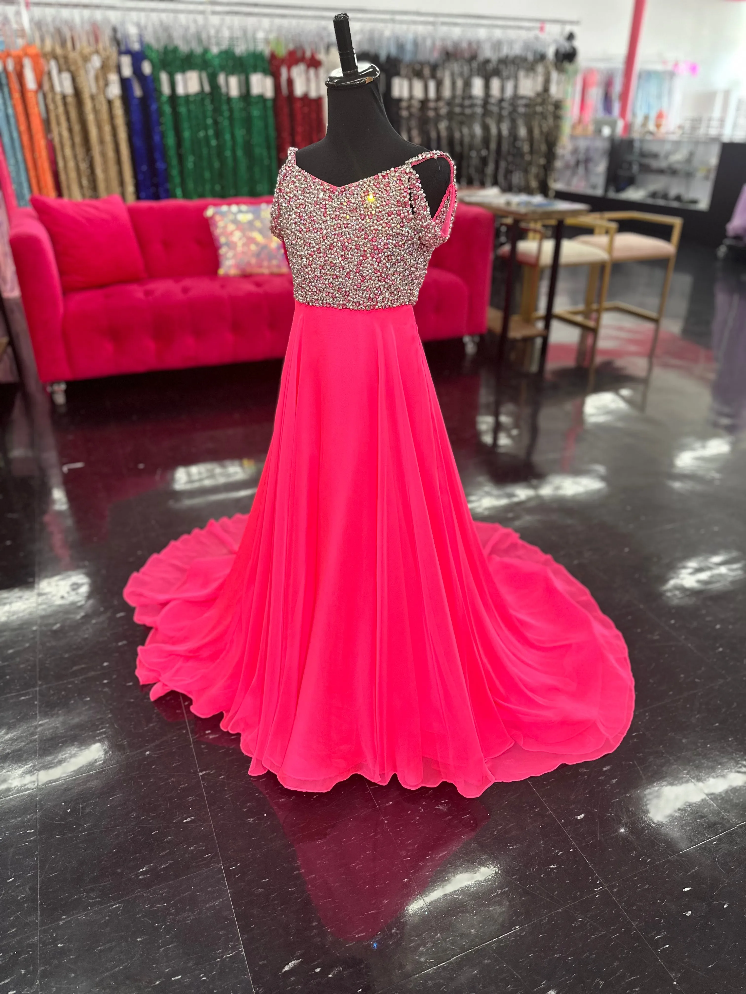 Ashley Lauren Kids 8220 Beaded Bustier A-Line Off The Shoulder Sweetheart Neckline Chiffon Gown