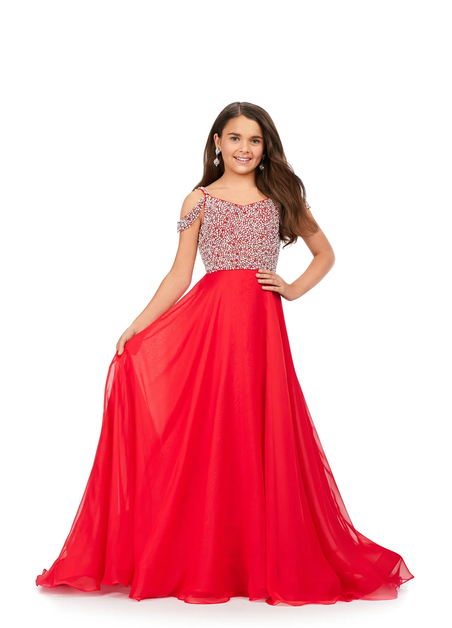 Ashley Lauren Kids 8220 Beaded Bustier A-Line Off The Shoulder Sweetheart Neckline Chiffon Gown