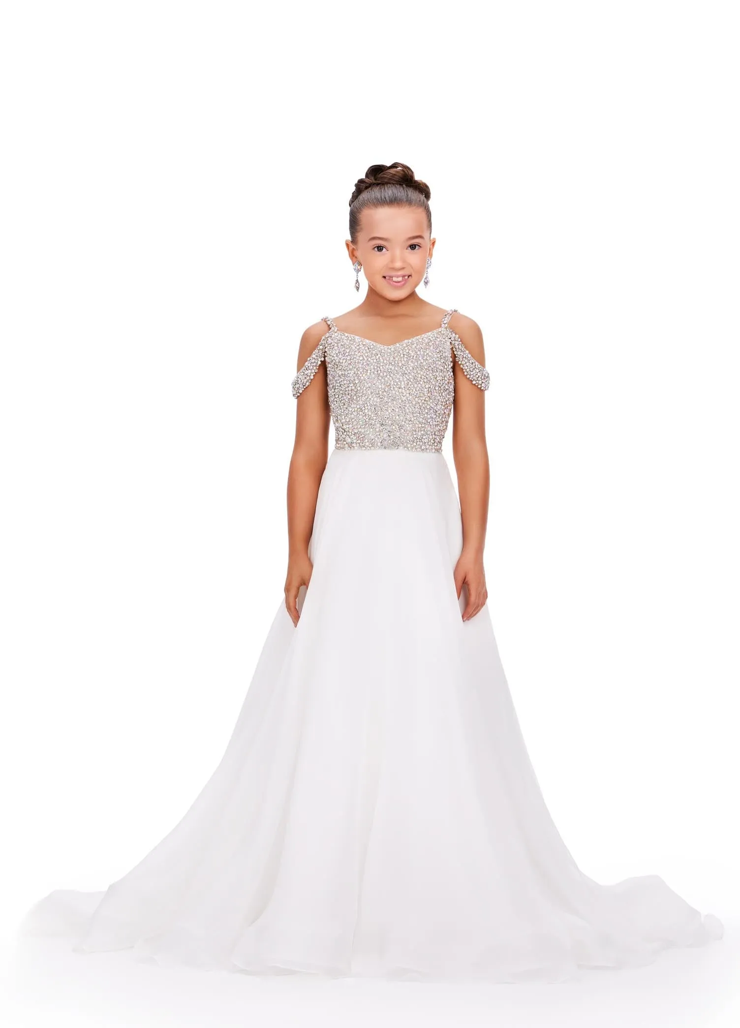 Ashley Lauren Kids 8220 Beaded Bustier A-Line Off The Shoulder Sweetheart Neckline Chiffon Gown