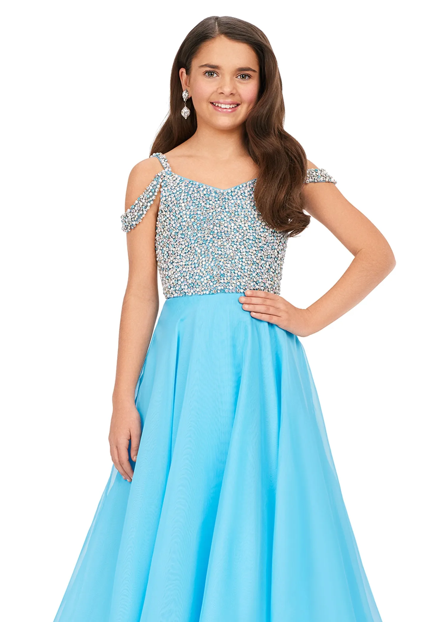 Ashley Lauren Kids 8220 Beaded Bustier A-Line Off The Shoulder Sweetheart Neckline Chiffon Gown