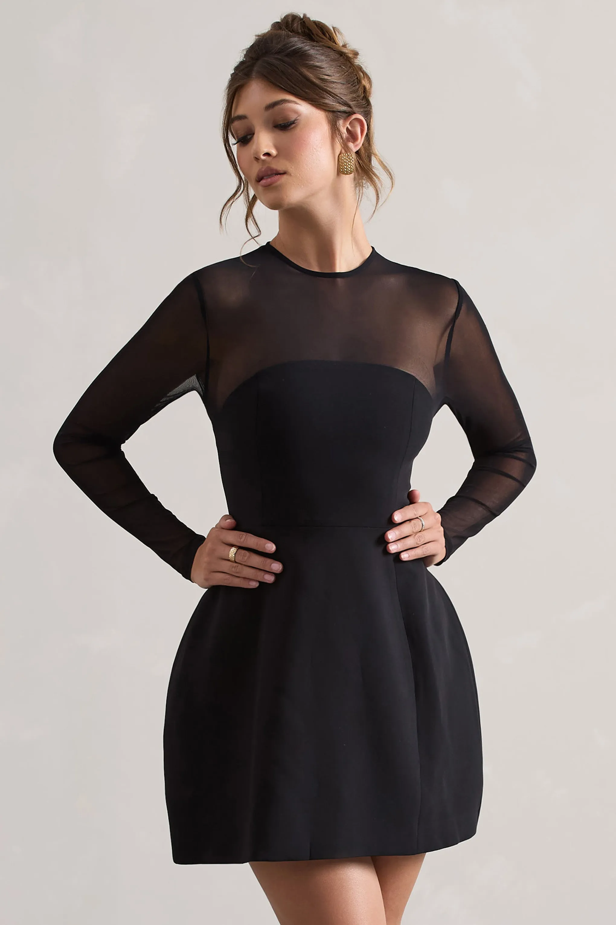 Austen | Black Mesh Long-Sleeve Mini Dress