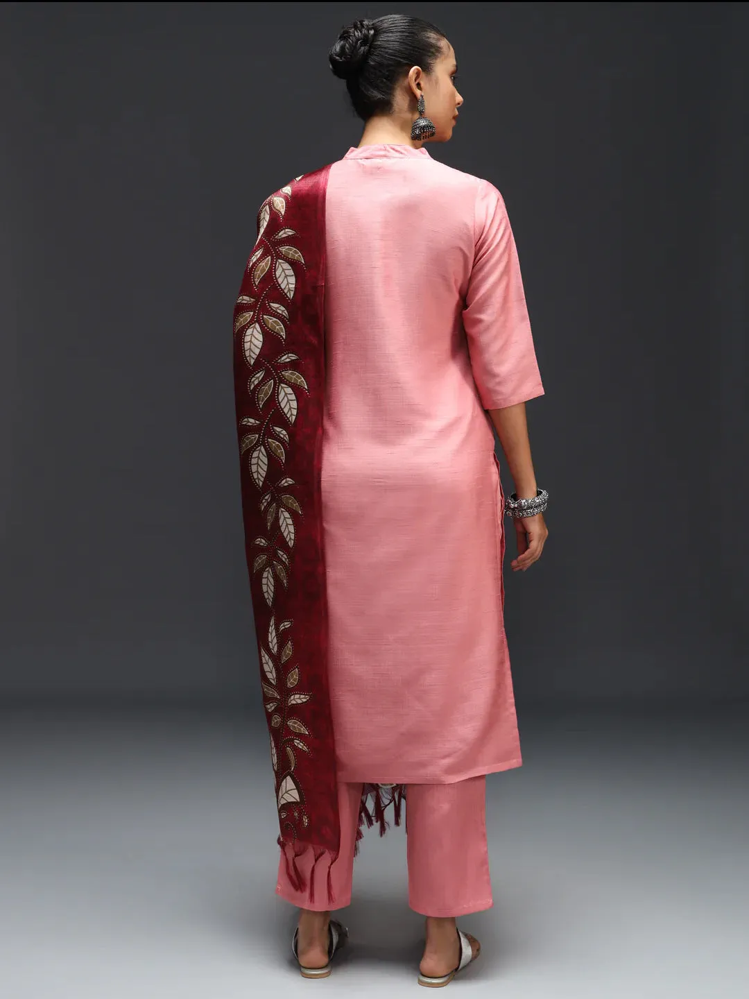 Baby Pink Designer Pant Suit With Embroidery Work