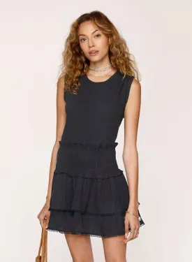 Black Smocked Waist Ruffled Bandie Dress