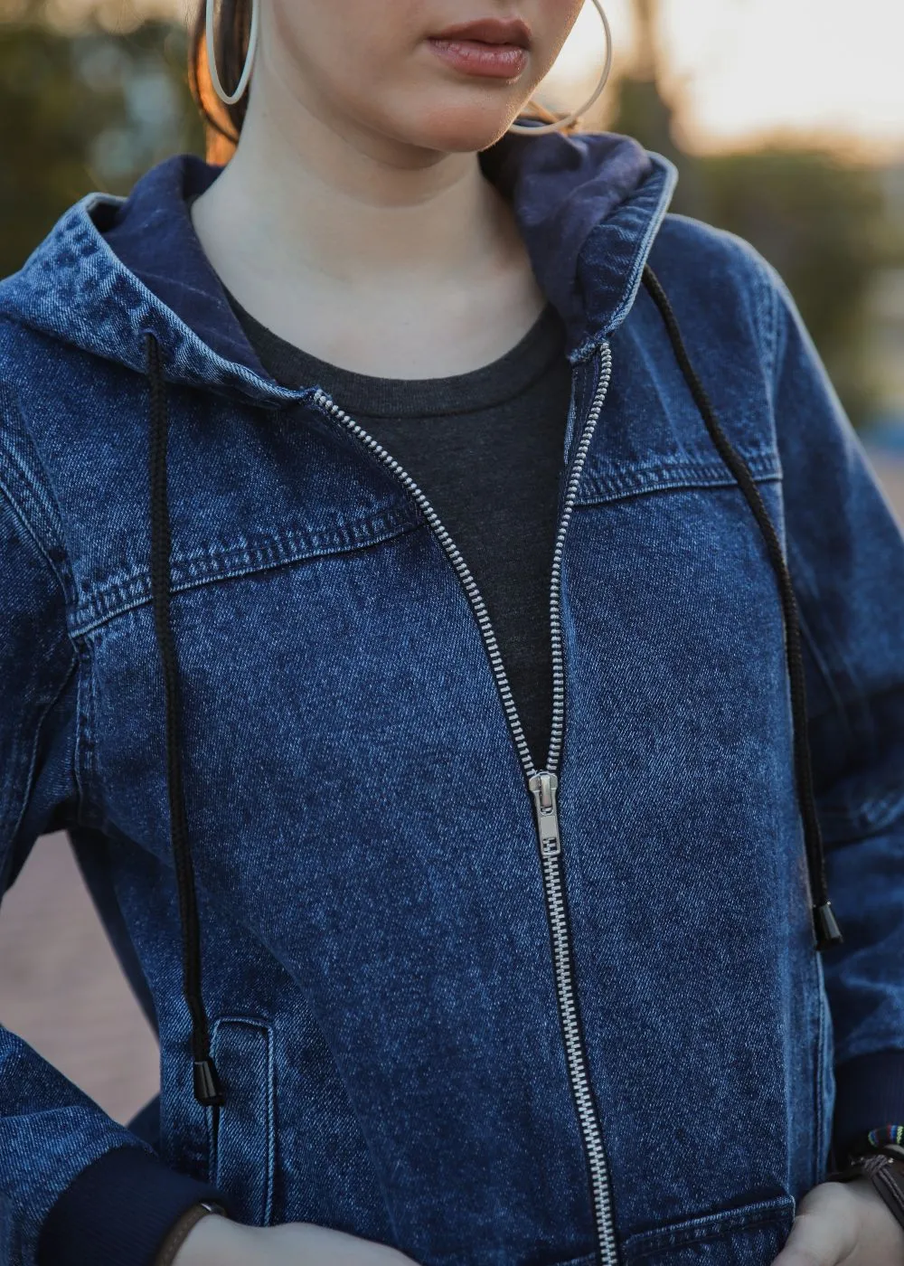 Blue Denim Hoodie with Zipper