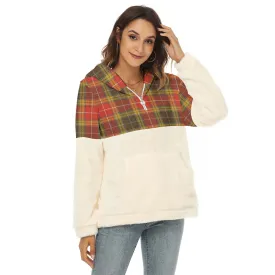 Buchanan Old Set Weathered Tartan Women's Borg Fleece Hoodie With Half Zip