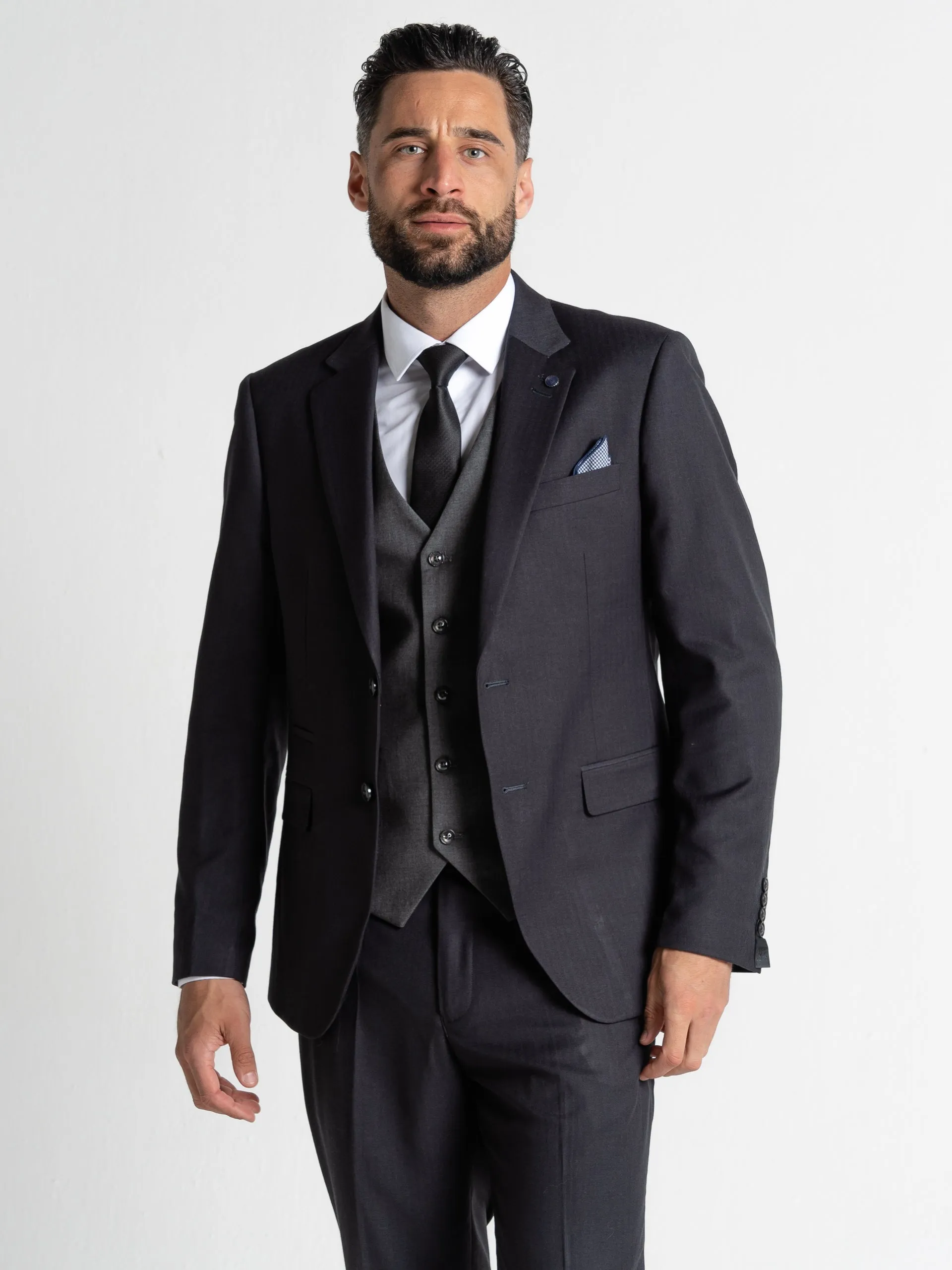 CHARLIE BLACK BLAZER WITH GREY WAISTCOAT