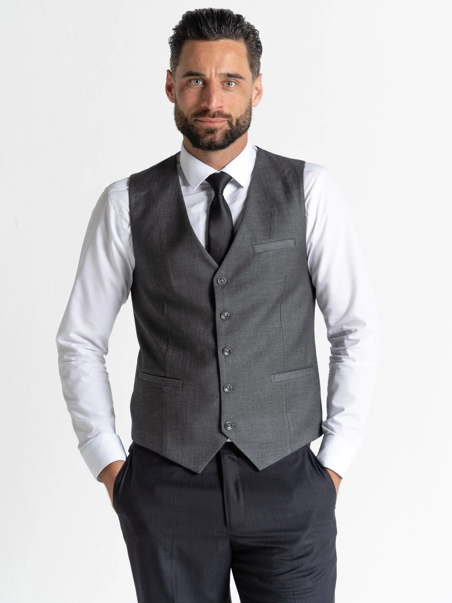 CHARLIE BLACK BLAZER WITH GREY WAISTCOAT