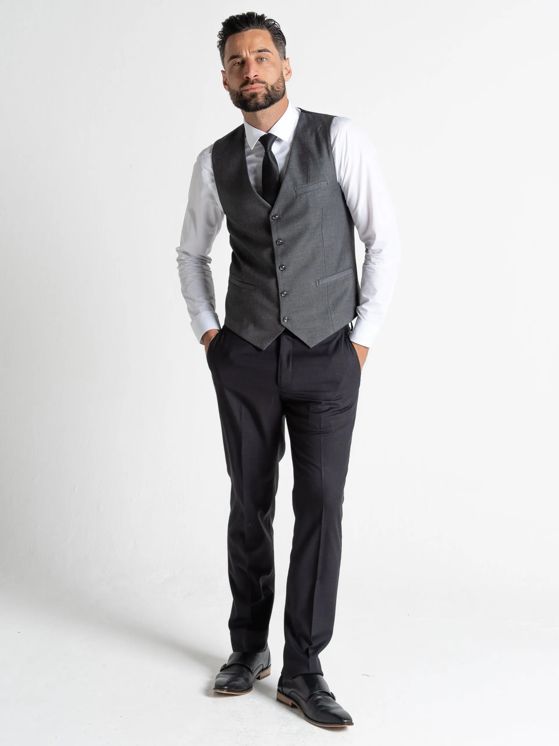 CHARLIE BLACK BLAZER WITH GREY WAISTCOAT