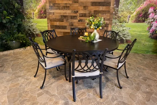 CHELSEA 7 PIECE DINING SET - 66" Round Stone Harbor Dining Table and 6 Chairs