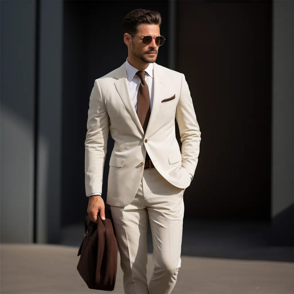 Cream Color Two Piece Wedding and Business Suit for Men - Timeless Elegance and Versatility