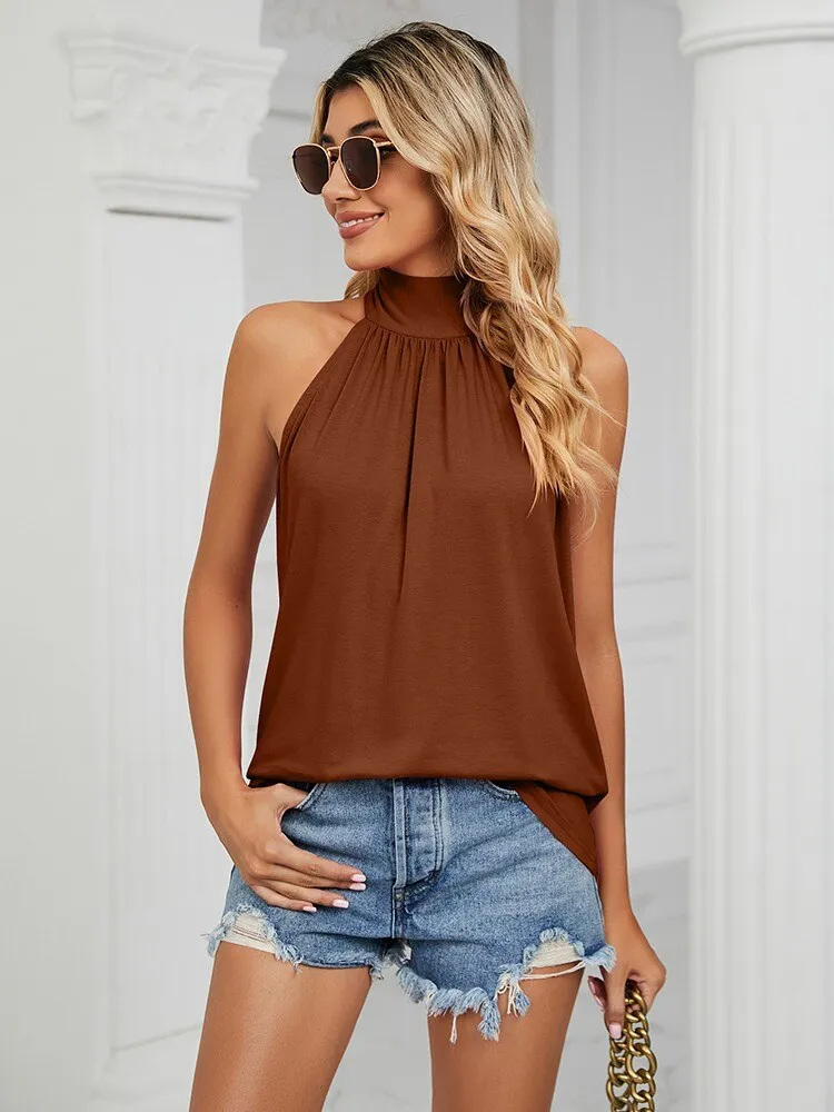 DOKER Lovely Loose Tie-Back Halter Style Shirt