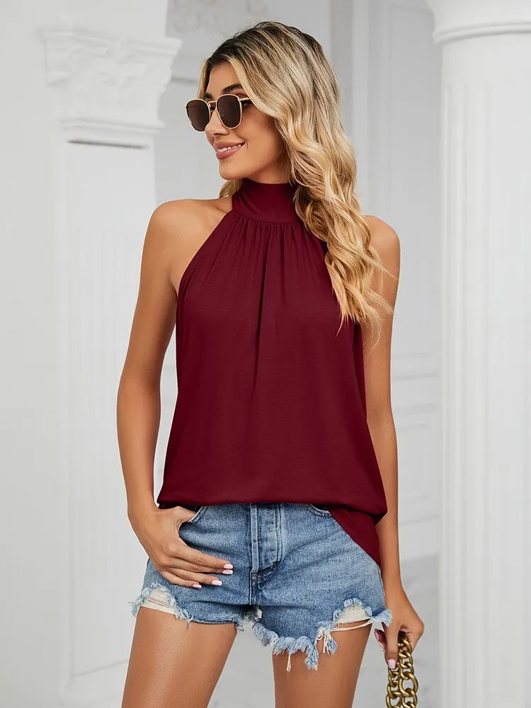 DOKER Lovely Loose Tie-Back Halter Style Shirt