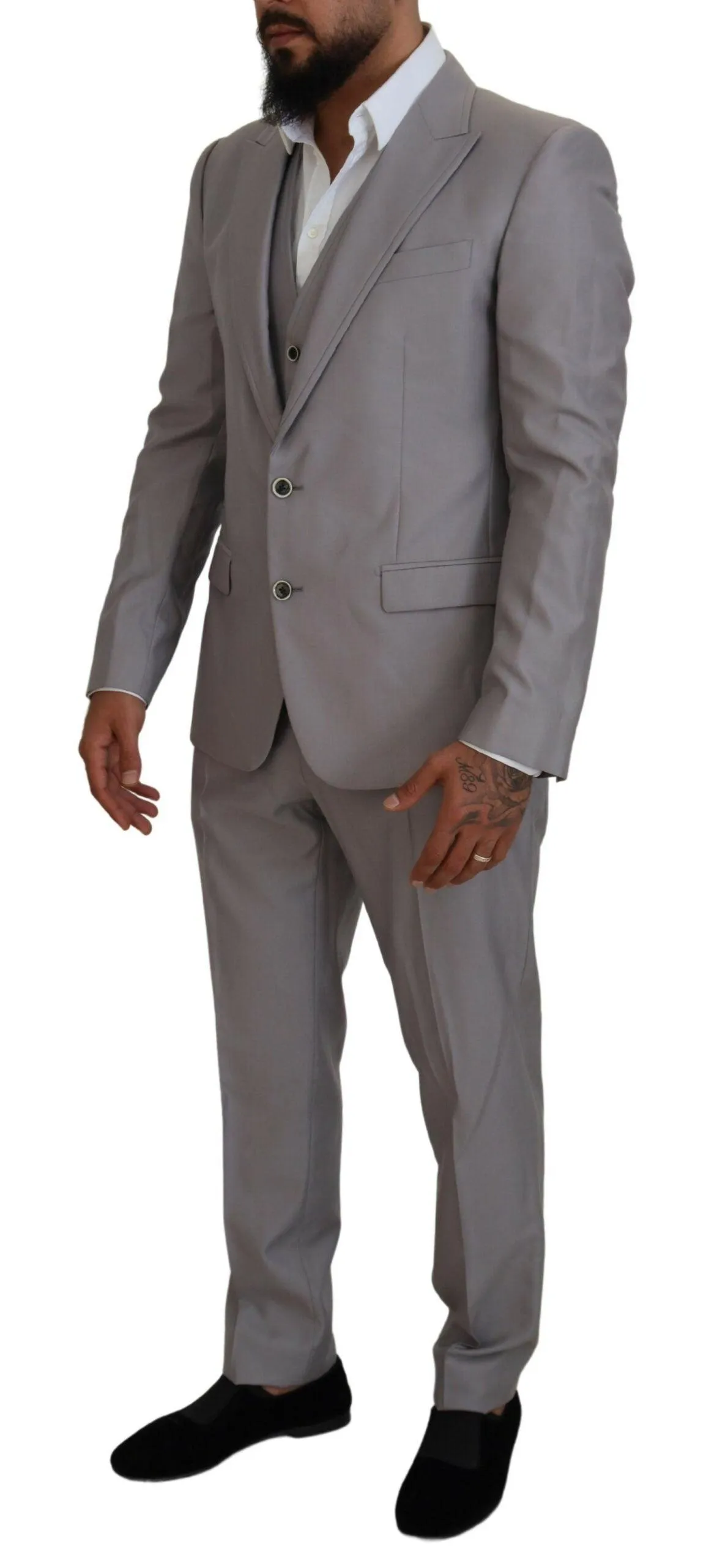 Dolce & Gabbana Silver Wool Silk 3 Piece Slim Fit Suit