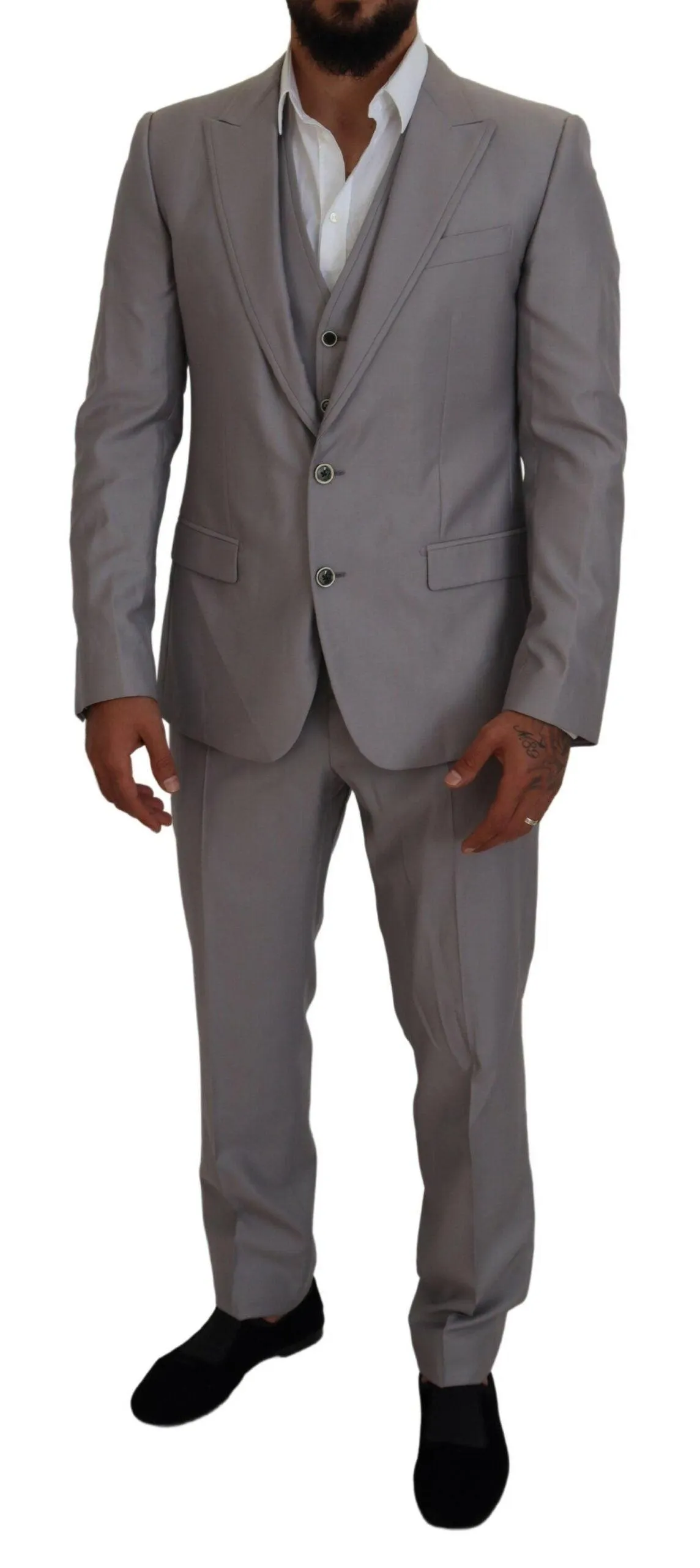 Dolce & Gabbana Silver Wool Silk 3 Piece Slim Fit Suit