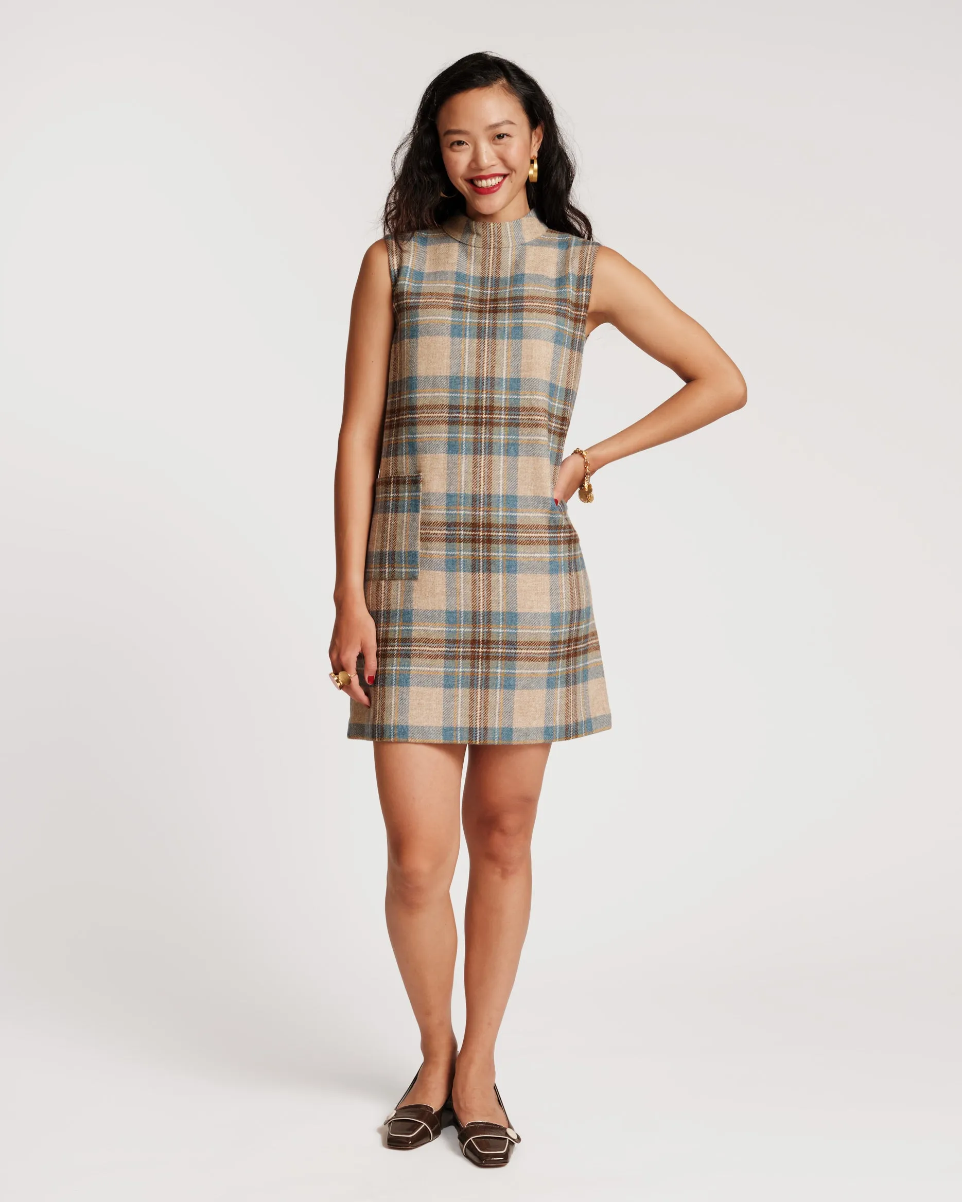 Ellen Wool Shift Dress Stewart Plaid