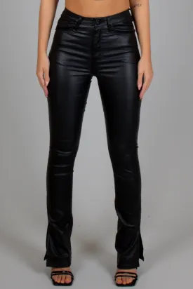 FAE Black Faux Leather Slit Trousers