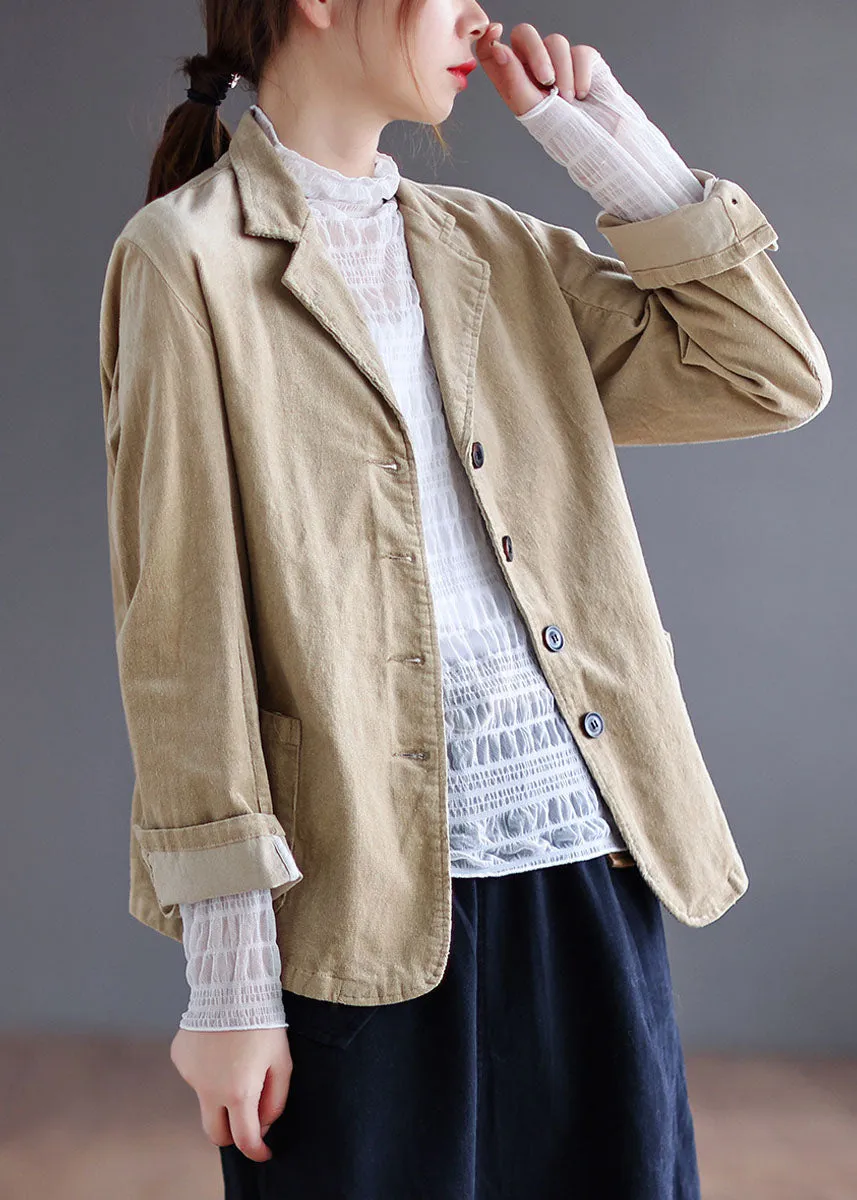 Fashion Blue PeterPan Collar Pockets Button Patchwork Fall Corduroy Coat