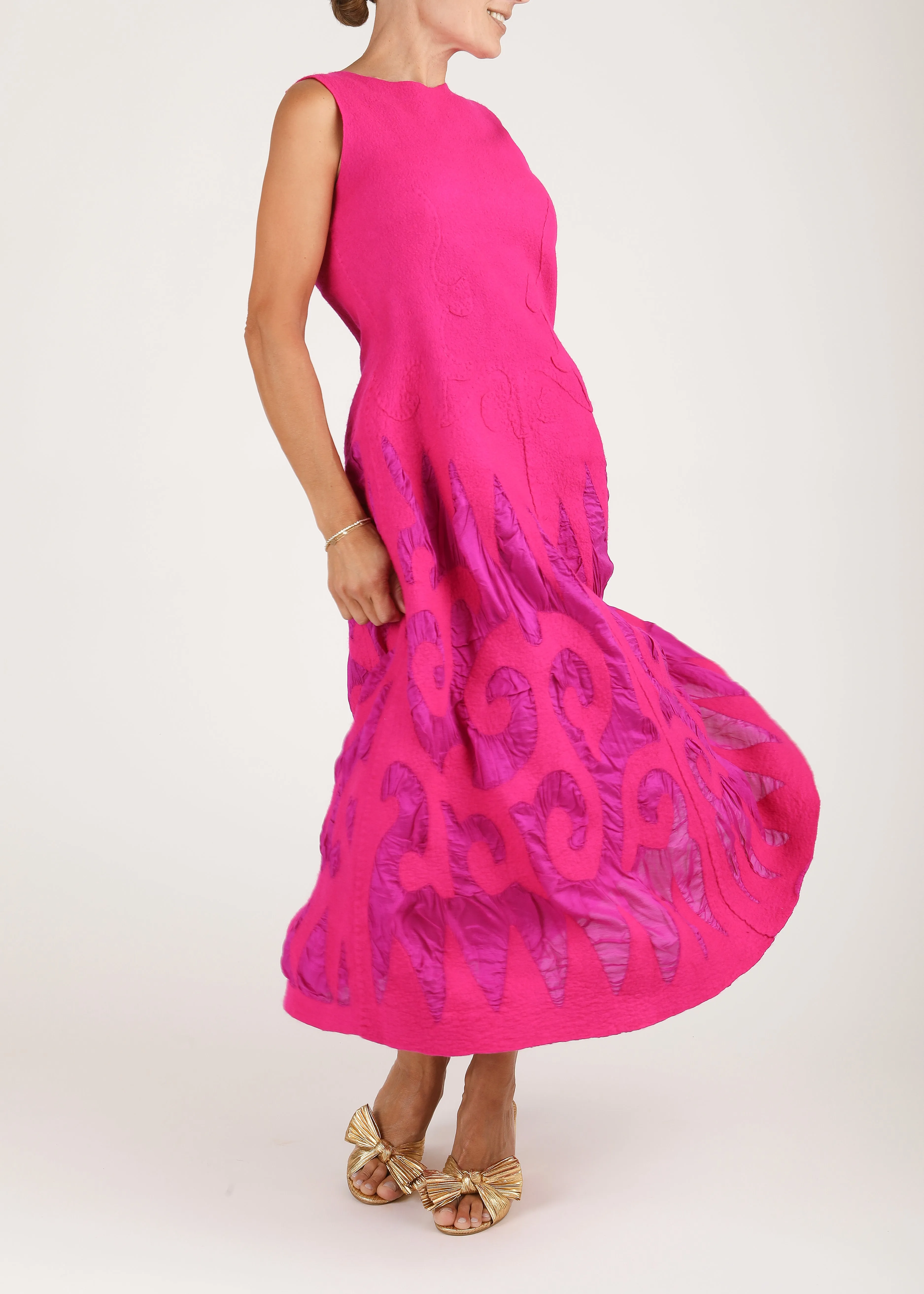 Felted Wool Dress from Kyrgyzstan- Fuschia