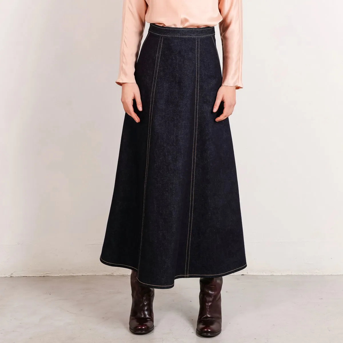 Flow A-Line Denim Skirt Raw Denim