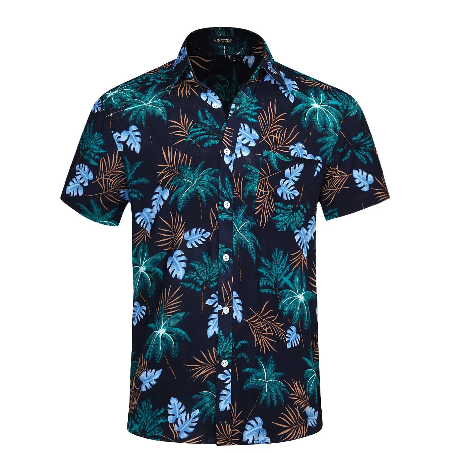 Funky Hawaiian Shirts with Pocket - NAVY BLUE/GOLD