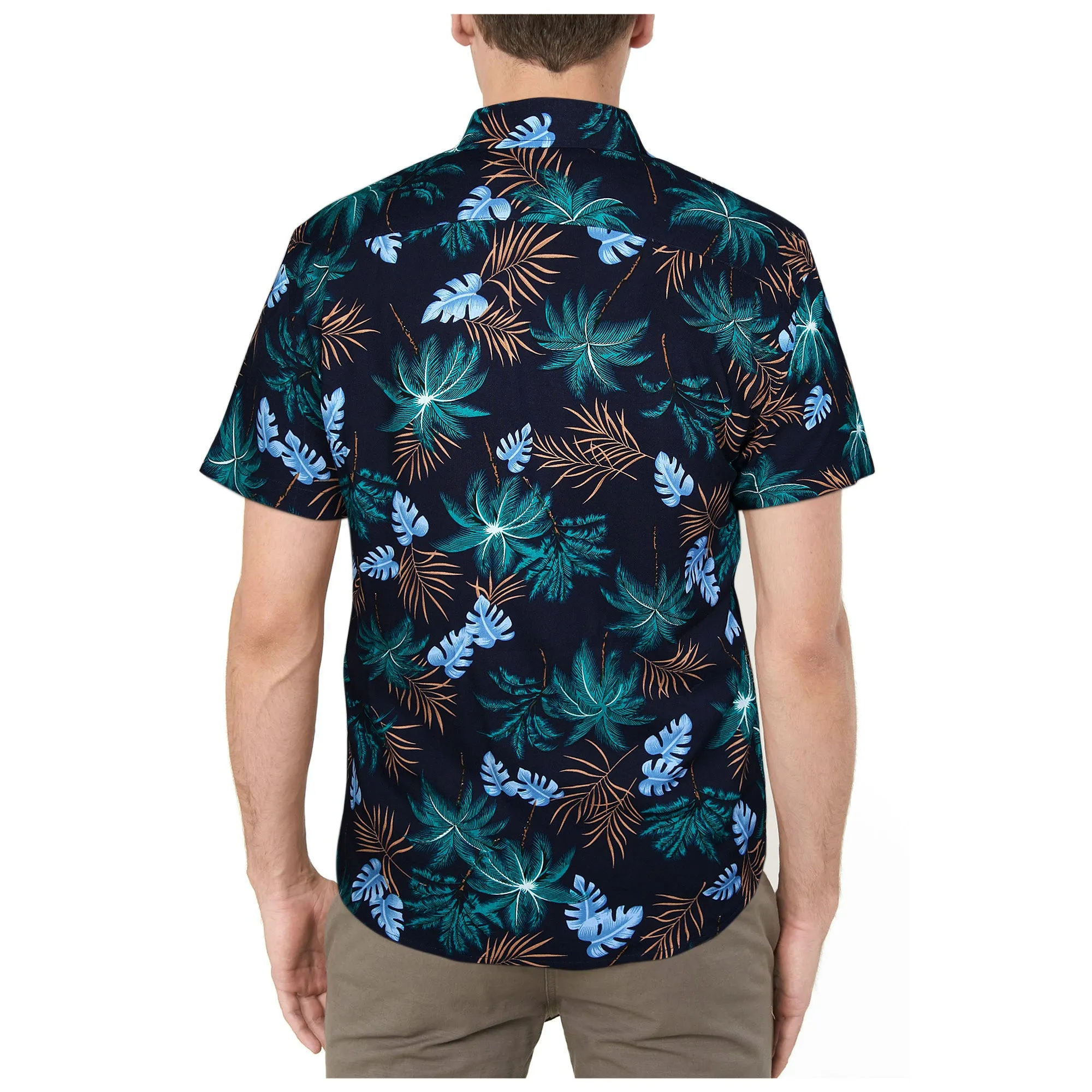 Funky Hawaiian Shirts with Pocket - NAVY BLUE/GOLD