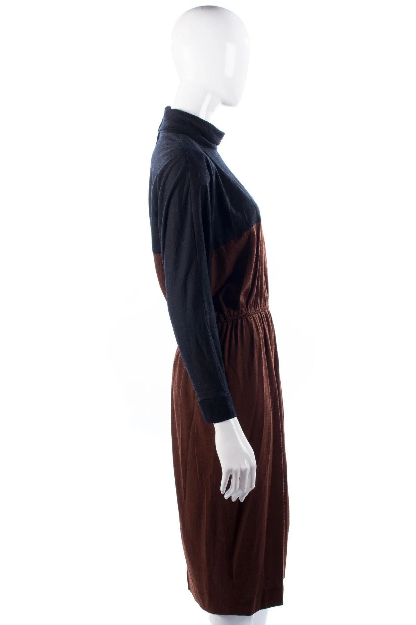 Gaston Jaunet Paris Vintage Dress. Black and Brown Wool UK12/14