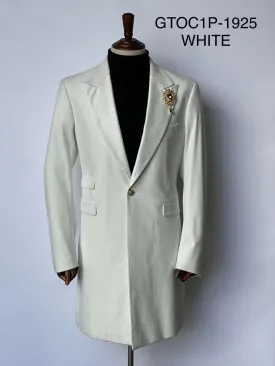 Giovanni Testi 1 Button satin Peak Lapel Velvet Overcoat GTOC1P-1925 WHITE