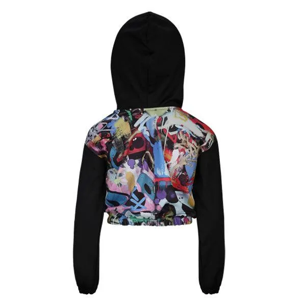 GIRLS GRAPHIC LONG SLEEVE BLACK HOODIE