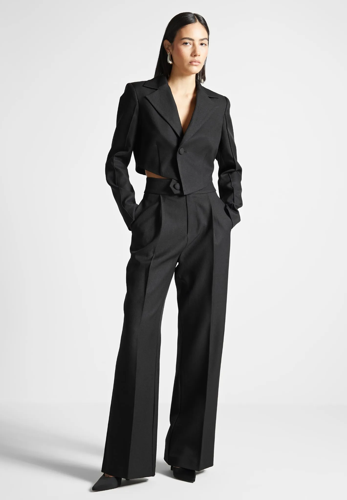 High Waisted Tailored Trousers - Black