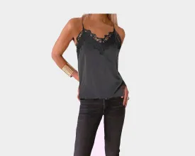 Italian Black Lace Spaghetti Strap Tank Top - The Roma Di Moda