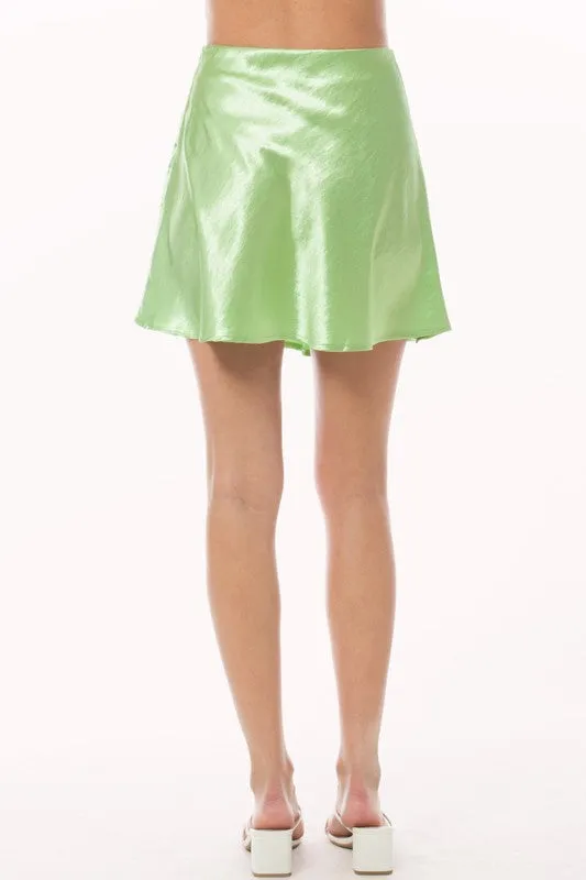 Light Green Satin A Line Mini Slip Skater Skirt