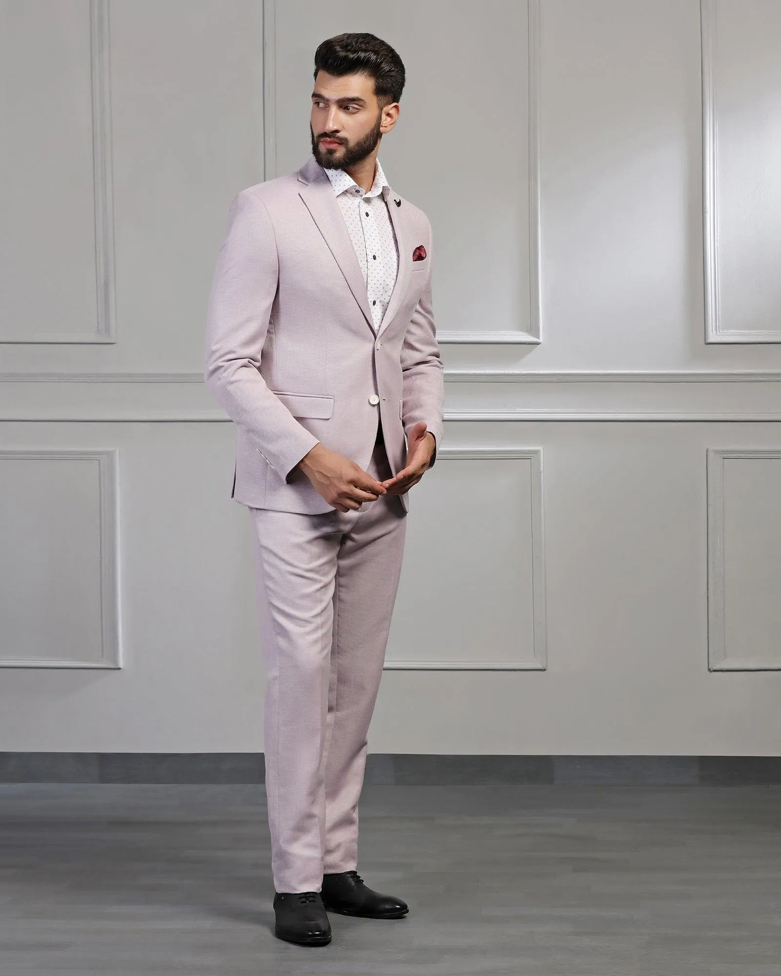 Linen Two Piece Lavender Textured Formal Suit - Mineral