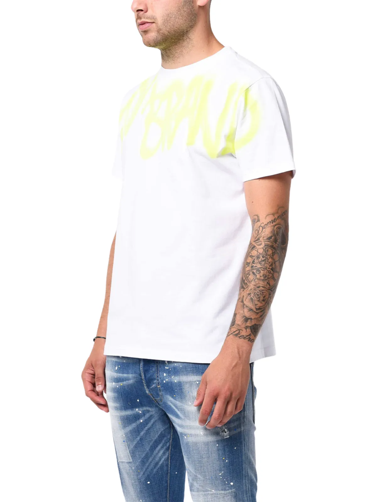 MB LOGO GRAFFITI SPRAY NEON YELLOW TSHIRT | WHITE