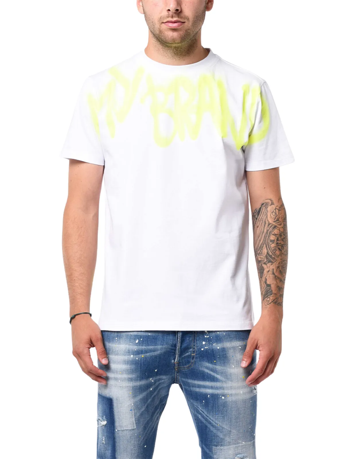 MB LOGO GRAFFITI SPRAY NEON YELLOW TSHIRT | WHITE