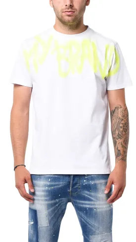 MB LOGO GRAFFITI SPRAY NEON YELLOW TSHIRT | WHITE