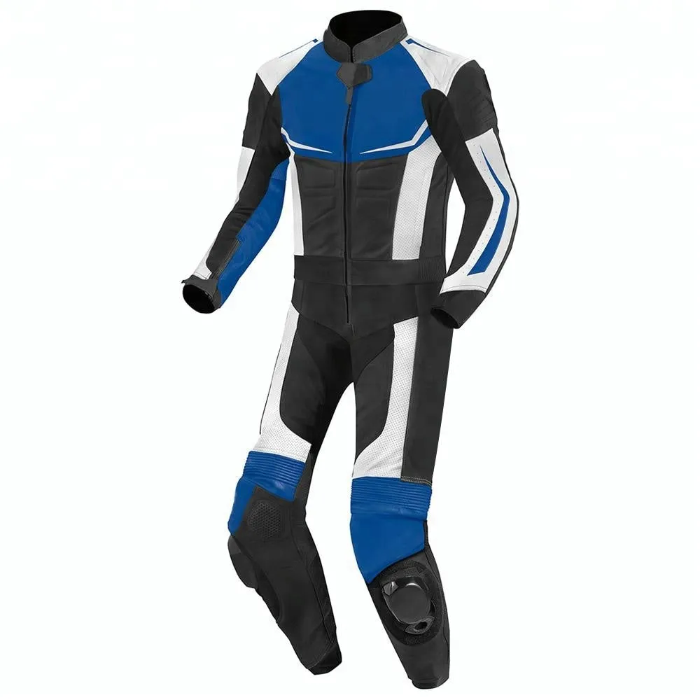 MEN MOTORCYCLE LEATHER RACING BLUE/BLACK SUIT