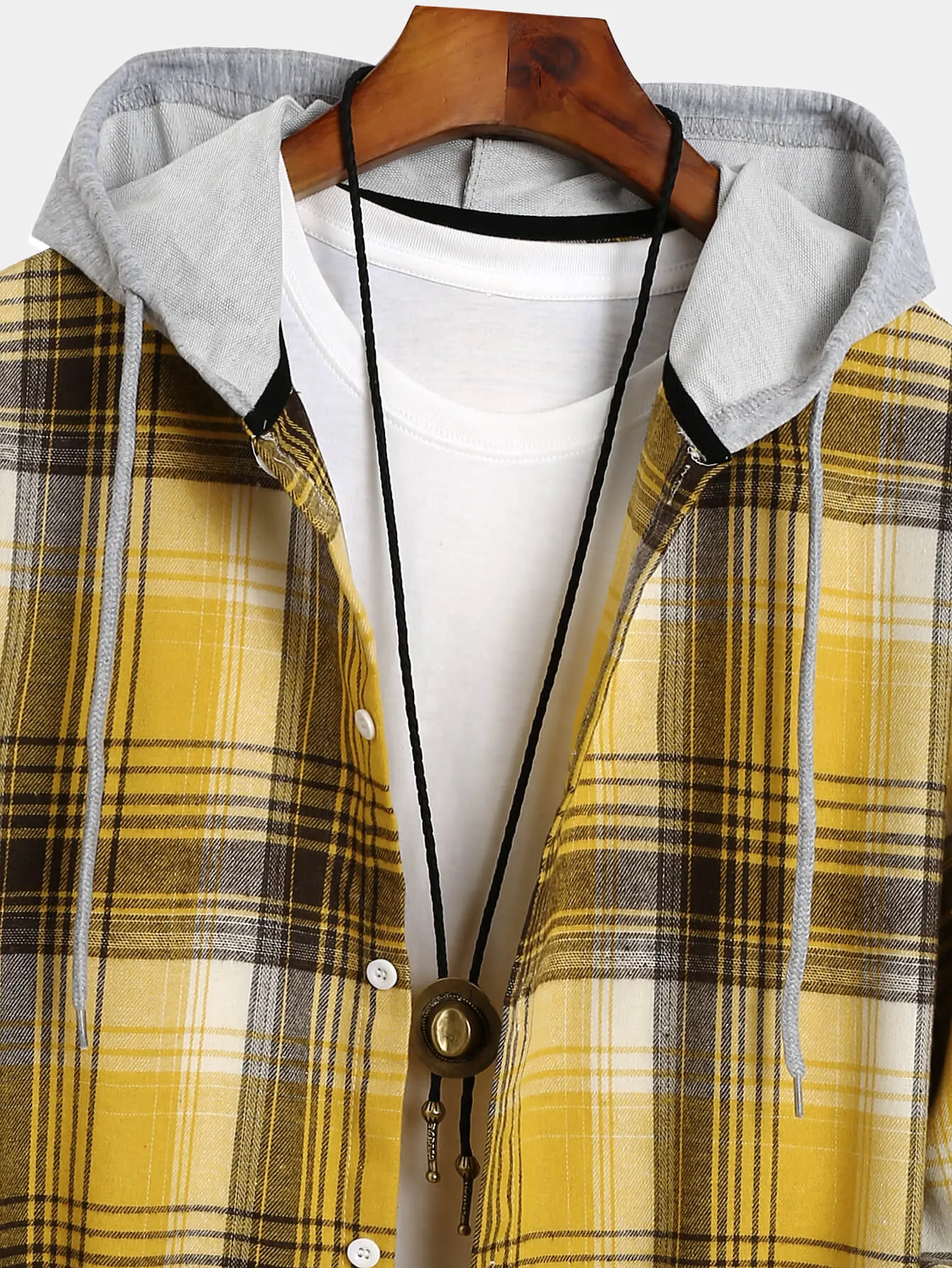 Mens Plaid Flannel Long Sleeve Button Up Hoodie