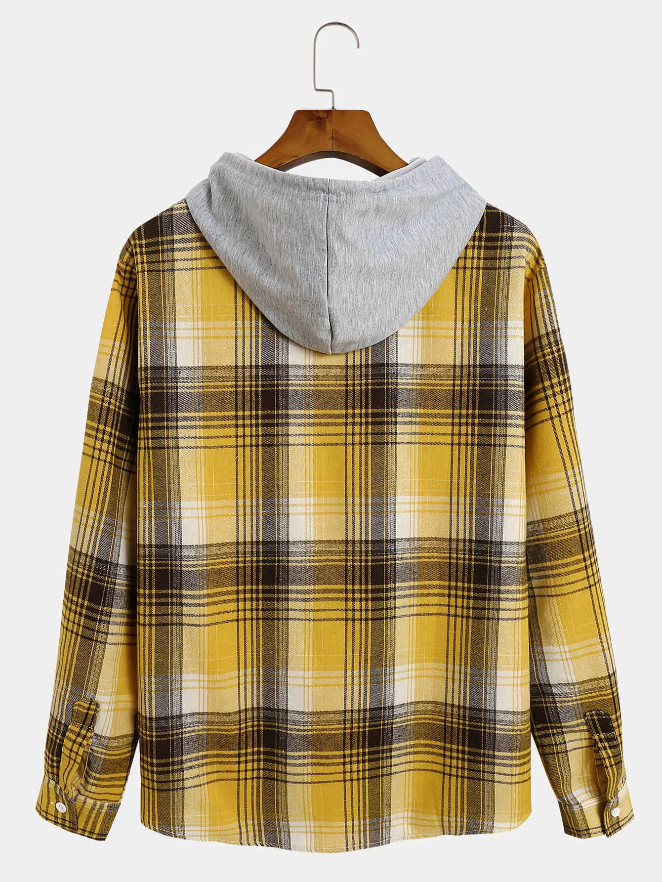 Mens Plaid Flannel Long Sleeve Button Up Hoodie