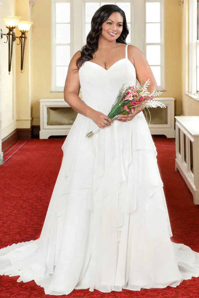 Michelle Bridal For Sydney's Closet MB2312 A-Line Chiffon Modified V-Neck Pleated Bodice Tiered Skirt Plus Size "Lucinda" Bridal Gown