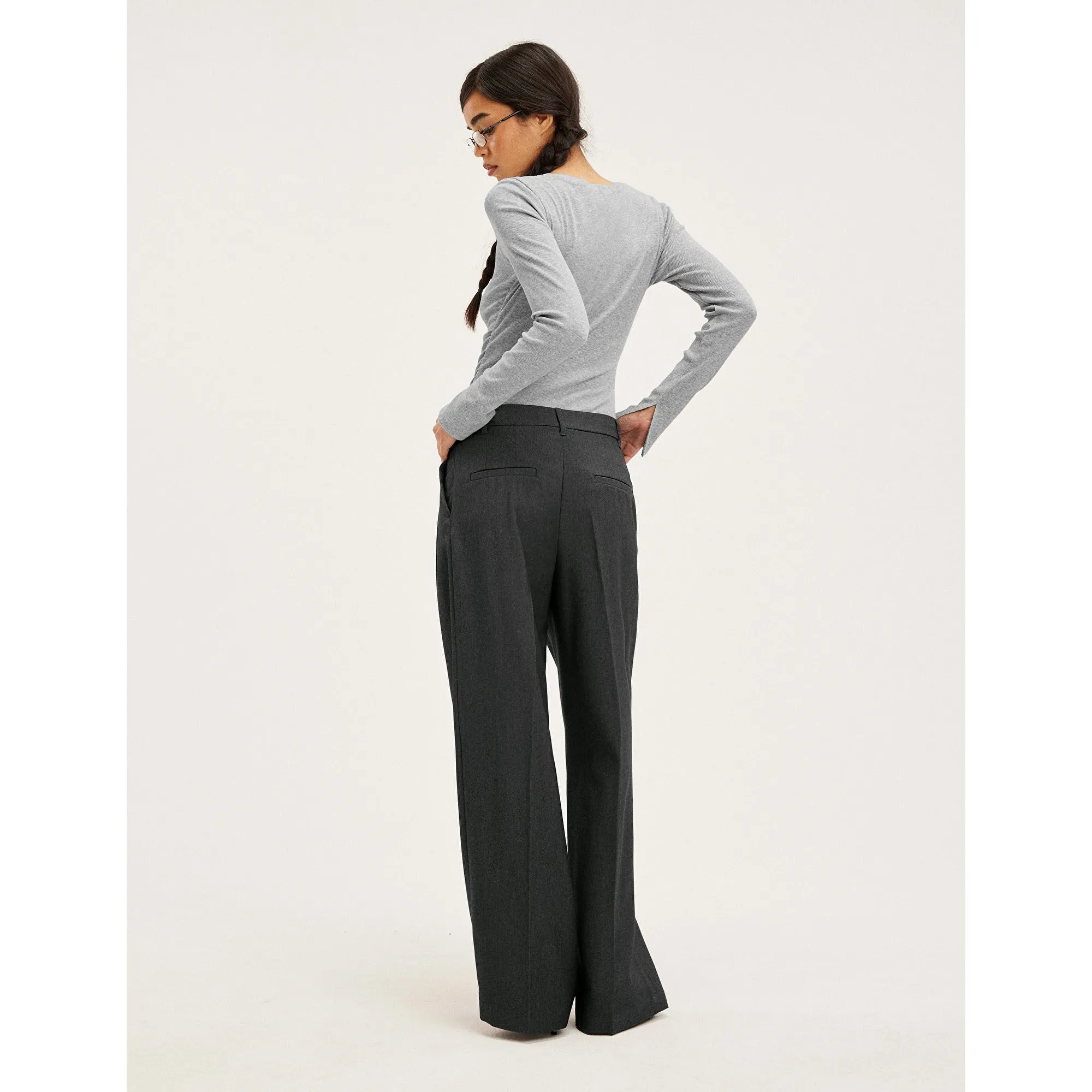 Monki High Waist Wide Leg Pants, dark gray